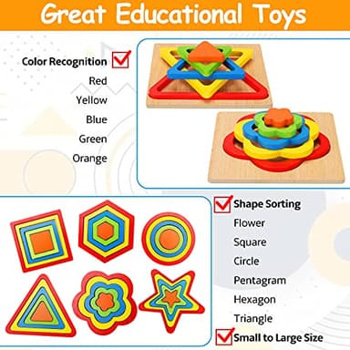 Toddler Puzzles Montessori Toy Wooden Shape Sorting Puzzle Sensory Toy Toddler Activities Preschool Learning Educational Autistic Developmental 1 2 3 Year Old Girl Boy 1-3 Dementia Game Easter Gift - Image 4