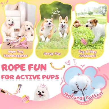 KIPRITII 25-Pack Pink Dreamy Dog Toy Set for Small Female Puppies - Includes Sweet Rope Toys, Chew Toys, Cute No-Stuffing Squeaky Dog Toy for Boredom and Teething - Image 5