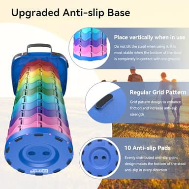 Guioiby Upgraded Collapsible Stool, Portable Folding Stool, Telescoping Camping Chair with Max Load Capacity 485lbs, Square Retractable Stool for Camping Gardening Fishing Hiking BBQ [Rainbow+Blue] - Image 5