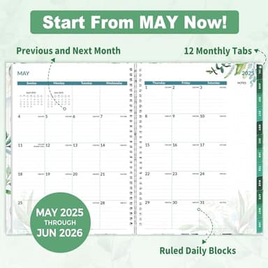 SUNEE Academic Planner 2025-2026 Weekly and Monthly, July 2025-June 2026, 8.5"x11", Tabs, Note Pages, Pockets, Bookmark, Flexible Cover, Spiral Binding, Greenery - Image 3