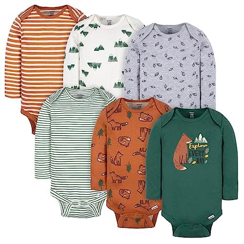 Gerber Baby Boys 6-Pack Long-Sleeve Onesies Bodysuit, Fox, 12 Months - Image 1