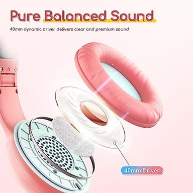 EarFun Kids Headphones Wired with Microphone, 85/94dB Volume Limit Headphones for Kids, Portable Wired Headphone with Shareport, Stereo Sound Foldable Headset for School/Tablet/iPad/Kindle Pink - Image 6