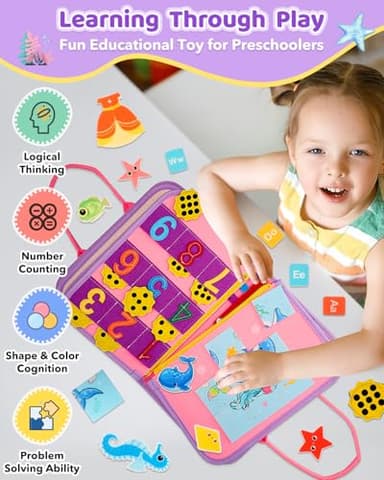 SaFeli Toddler Busy Board, Montessori Toys for 1 2 3 Year Old Girl Birthday Gifts - Educational Busy Book, Kids Sensory Toy, Preschool Learning Activities and Travel Toys for Toddlers 1-3 2-4 - Image 5