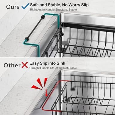 iSPECLE Expandable in Sink Dish Drying Rack - Adjustable Capacity (12.4''-17.1''L) Over The Sink Dish Drainer Drying Rack for Kitchen Counter and Sink, Dish Rack with Utensil Holder, Black - Image 6
