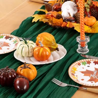 DeZerlor Emerald Green Cheesecloth Table Runner Fall Table Runner Boho Gauze 120 Inches Green Cheese Cloth Fall Table Decorations for Thanksgiving Wedding Bridal Baby Shower Tea Party - Image 2