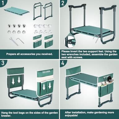 FEED GARDEN Garden Kneeler and Seat, Garden Stool with 10" Wide Soft Kneeling Pad, Heavy Duty Gardening Bench Chair with 2 Tool Pouches, Gardening Gifts for Women Seniors Women Mom Men, Green - Image 4