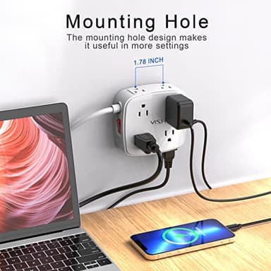 10 Ft Surge Protector Power Strip - YISHU 3 Side Outlet Extender with 8 Widely AC Outlets and 4 USB Ports, 10 Feet Extension Cord with Flat Plug, Wall Mount Desk USB Charging Station, ETL,White - Image 3