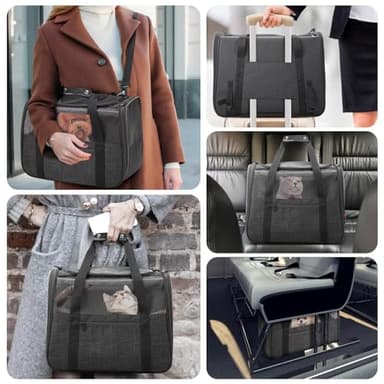 JUNGYOUN Premium ​Cat Carrier - ​Pet Carrier for Cat & Small Dogs up to 15lbs - ​Airline Approved Travel Dog Carrier with Anti-Escape Zippers, Collapsible Travel Bowl & Padded Strap,Dark Grey - Image 3
