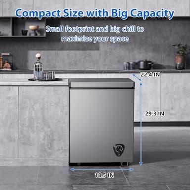 3.5 Cu.Ft Small Chest Freezer, Mini Deep Freezer with Removable Basket, Adjustable Temperature, Free Standing Top Open Door Energy Efficient Compact Freezer for Apartment, Home, Office, Garager，Gray - Image 3