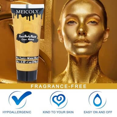 MEICOLY Cream Metallic Gold Face Body Paint,2.37Oz Large Tube Water Based Full Body Paint,Professional Gold Face Paint for Halloween Stage SFX Special Effects Cosplay Makeup - Image 4