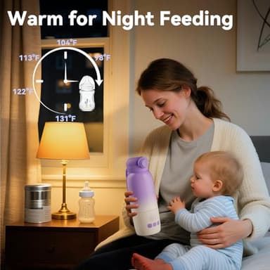 Portable Bottle Warmer for Travel: Large 12oz Capacity with Dual Heating Modes for Breast Milk & Water, Fast Heating Smart Temperature Control, Portable Milk Warmer Gifts for New Mom Purple - Image 5