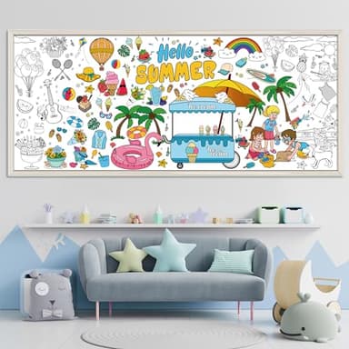 OHOME Summer Giant Coloring Poster/Tablecloth - Summer Decorations - 30 x 72 Inches Jumbo Paper Coloring Banner - Kids Crafts Gifts Toys Games Ice Cream Party Decorations - Arts Crafts Supplies - Image 7