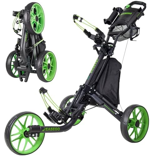 EASEGO Golf Push Cart 3 Wheel : Golf Bag Cart Foldable with Phone/Cup/Umbrella Holder Compact Golf Pull Carts Quick Fold Golf Caddy Push Carts with Large Wheelbase for Different Terrain (Lemon Green) - Image 1