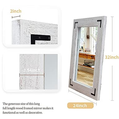 YOSHOOT Rustic Wooden Framed Wall Mirror, Natural Wood Bathroom Vanity Mirror for Farmhouse Decor, Vertical or Horizontal Hanging, 32" x 24",White Grey - Image 2