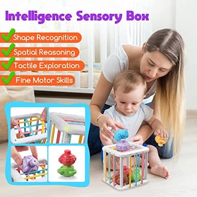 Wuzhineisn Montessori Baby Toys for Ages 6-18 Months - Pull String Teether, Stacking Blocks, Sensory Shapes Storage Bin, Infant Bath Time Fun, 4 in 1 Toddlers Toy Gifts for 1 2 3 Year Old Boys Girls - Image 5
