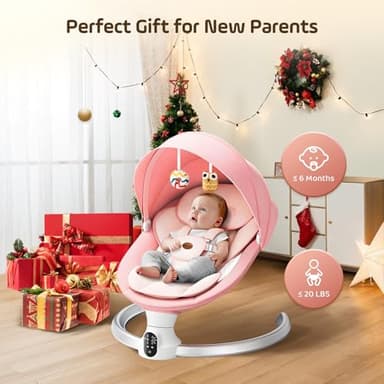 Baby Swing for Infants - Electric Baby Rocker with Exclusive App Function, Upgraded 5 Point Harness, Bluetooth Support, 10 Preset Lullabies and 5 Speeds, Portable Swing for Baby Boy Girl（Pink） - Image 9