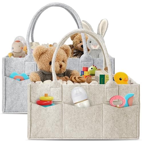 HIPHOP PANDA 2-Pack Diaper Caddy Organizer - Nursery Storage Bin & Car Organizer for Diapers, Wipes, and Baby Essentials - Dual-Color Solid Set (Grey/Oatmeal), Regular Size - Image 1