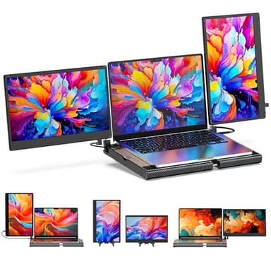 SMISEACOW Laptop Screen Extender F3, Triple Portable Monitor 14-inch 360 Degrees Rotation with Stand, IPS FHD 1080P Workstation for Windows/Mac/Linux/Chrome Compatible with Notebook/Mini PC - Image 1
