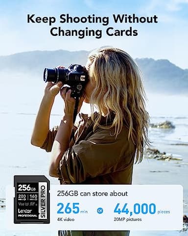 Lexar 256GB (2-PK) Professional SILVER PRO SD Card, UHS-II, C10, U3, V60, Full HD, 4K, Up To 280MB/s Read SDXC Memory Card, for Professional Photographer, Videographer, Enthusiast (LSDSIPR256G-B2NNU) - Image 2