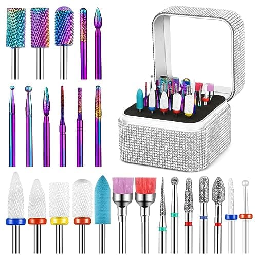 Cellentool 25Pcs Nail Drill Bits Set with Storage Box, 3/32 Inch Tungsten Ceramic Diamond Carbide Nail Drill Bits for Acrylic Gel Polish, Cuticle Efile Remover for Manicure Pedicure - Image 1