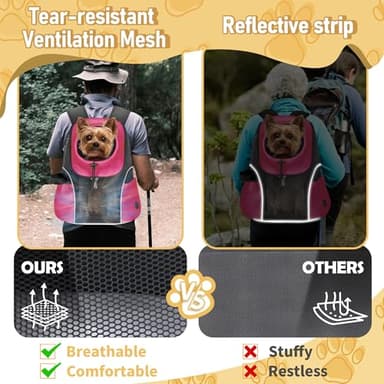 WOYYHO Pet Dog Carrier Backpack Small Dog Front Backpack Ventilated Mesh Dog Travel Back Pack with Safety Belt for Travel Hiking Cycling Outdoor Use (M (5-9 lbs), Rethink Pink) - Image 2
