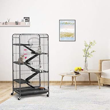 Yaheetech 52-inch Ferret Cage 6 Level Metal Rat Cage with 3 Front Doors/Feeder/Wheels Small Animal Cage for Ferret/Chinchilla/Bunny/Rabbit/Squirrel, Black - Image 2