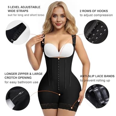 SHAPERX Fajas Colombianas Moldeadoras Shapewear for Women Tummy Control Open Bust Bodysuit Postpartum Compression Butt Lifter, SZ7306-Black-2XL - Image 4