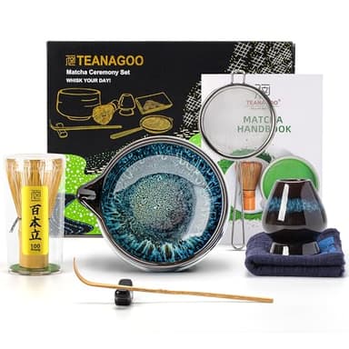 TEANAGOO Matcha Whisk Set, 7 Pcs Matcha Set Blue, Matcha Kit for Ceremony, Matcha Tea Set for Making Breakfast/Latte, Ceramic Matcha Bowl(chawan) whith Spout and Whisk, Gift for Friend/Family - Image 1