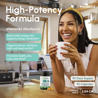 ForestLeaf Vitamin B2 Riboflavin 400mg - Energy, Skin & Cellular Health Supplement - Nervous System Support - Vitamin B 2 VIT B - Non-GMO & Gluten Free - B2 Vitamin 400mg Vegetable Capsules, 90 Count - Image 4