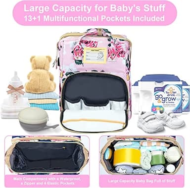 GurZinn Diaper Bag Backpack with Changing Station, Foldable for Bady Toddler, 3 in 1 Large Capacity Newborn Essentials Organizer with Stroller Hook for Girls and Boys(Pink) - Image 2