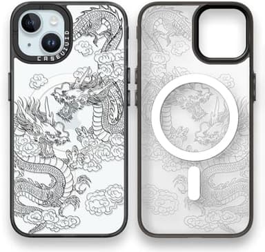 Magnetic for iPhone 15 Magsafe Case Cute Aesthetic - Durable Fashion Funny Phone Case - Girly Dragon Pattern Print Cover Design for Woman Girl 6.1 inches Black - Image 3