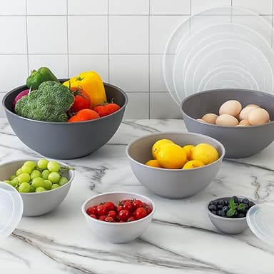 COOK WITH COLOR Plastic Nesting Mixing Bowls Set - 12 Piece includes 6 Prep Bowls and 6 Lids, Microwave Safe (Gray Ombre) - Image 6