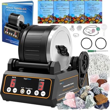 Rock Tumbler Kit, K1 Professional Large 2.5LB Capacity Edition - Memory Function, Digital Timer & Variable Speeds: Create Stunning Gems Full Accessories Included - Image 1