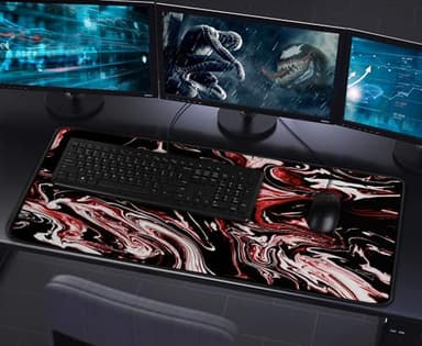 Large Extended Mouse Pad with Stitched Edges, Durable Non-Slip Natural Rubber Base, Waterproof Computer Keyboard Pad Mat for Esports Pros/Gamer/Desktop/Office/Home - Marble Red - Image 7