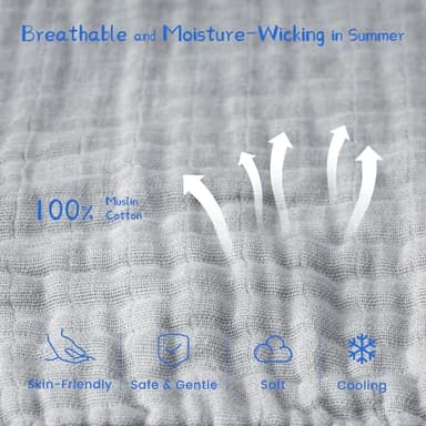 PHF 100% Muslin Cotton Baby Sleep Sacks, 12-18 Months Sleep Sack with 2-Way Zipper, 2 Pack Cooling Unisex 0.5 TOG Breathable Large Size Sleeveless Baby Wearable Blanket, White & Grey - Image 4