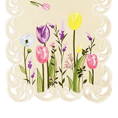 Simhomsen Embroidered Pink, Blue and Purple Tulips and Lavenders Floral Table Runners for Spring and Easters (13 × 54 inches) - Image 4