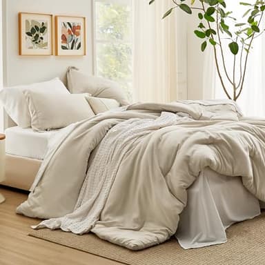 Bedsure Twin XL Comforter Set - Extra Long 5 Pieces Beige Twin XL Bedding Set for All Seasons, Boho Contrasting Design Bed in a Bag with Comforter, Sheets, Pillowcase & Sham - Image 6