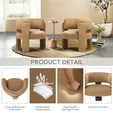 COLAMY Modern Velvet Accent Chair, Upholstered Barrel Chair, Comfy Side Arm Chair with 3 Legs for Living Room, Bedroom, Reading, Khaki - Image 3