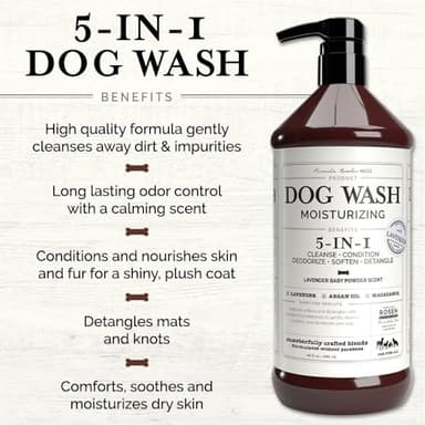 Rosen Apothecary 5-in-1 Moisturizing Dog Wash & Grooming Brush Set - Made with Naturally Derived Ingredients to Cleanse, Soothe, Deodorize, and Soften The Skin and Coat - Image 5