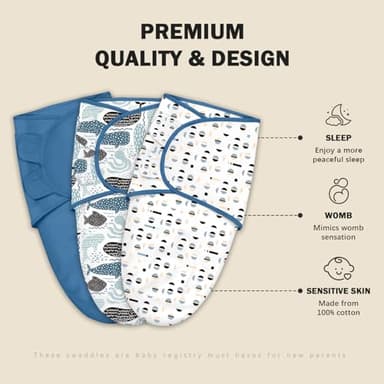 Cute Castle 3-Pack Baby Swaddle Sleep Sacks - Newborn Swaddle Sack - Ergonomic Baby Swaddles Blanket Warp for Boys and Girls - Baby Essentials (0-3 Months - Blue) - Image 2
