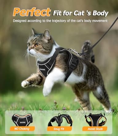 Halypet Cat Harness and Leash Set [MAX Safety 4th-Gen Upgrade] Escape Proof Adjustable Cat Leash Comfortable Soft Vest Easy to Wear Kitten Harness with Reflective Strip for Cats Walking, M Black - Image 6