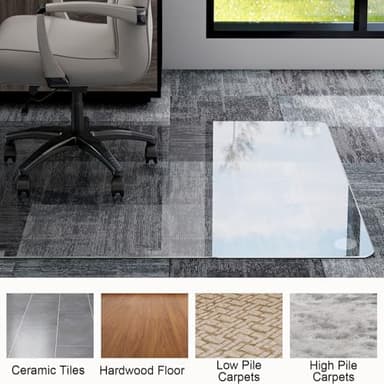 GLSLAND 47"x40" Tempered Glass Chair Mat Heavy-Duty Floor Protector for Carpet & Hard Floors Scratch-Resistant Office Computer Desk Mats Clear - Image 7