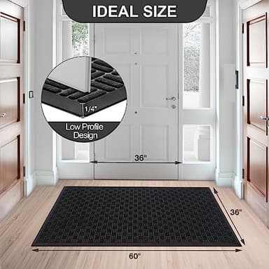 Mibao Front Door Mat, Heavy Duty Durable Welcome Mat for Outdoor Indoor, Dirt Trapper Waterproof Super Absorbent Door Mat for Entryway Outside Patio Porch, 61.5" x 36", Black - Image 2