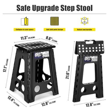 Delxo 17.5 Inch Folding Step Stool,Foldable Stool for Adults with Safety Lock,Portable Collapsible Plastic Step Stool,Non Slip Folding Stools for Kitchen Bathroom Bedroom Up to 400LBS,(Black 1PC) - Image 2