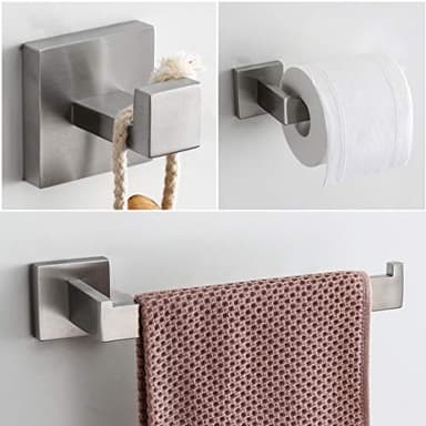 VELIMAX Premium Stainless Steel 3-Piece Bathroom Hardware Accessories Set Wall Mounted Bathroom Hardware Kit - Robe Hook Toilet Paper Holder Towel Ring, Brushed - Image 2
