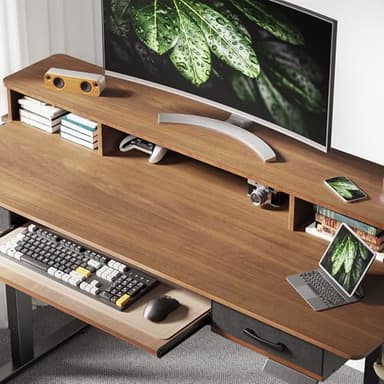 WALKINGDESK 63 Inches Electric Standing Desk with Keyboard Tray, Height Adjustable Sit to Stand Table with 2 Drawers, Ergonomic Home Office Desk with Storage Shelf, Computer Table, Black Walnut - Image 9