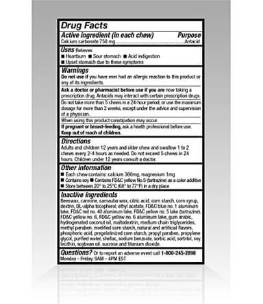 Amazon Basic Care Chewy Bites Chewable Antacid Tablets for Ultra Strength Heartburn Relief, Assorted Fruit, 90 count - Image 4