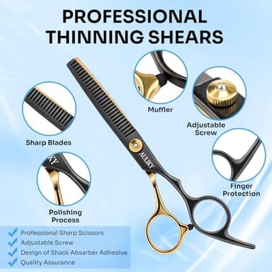 AULikY Hair Cutting Scissors Shears Kits, 15 Pcs Professional Stainless Steel Hairdressing Shears Set Thinning Scissors for Barber/Salon/Home/Men/Women/Kids/Adults - Image 3