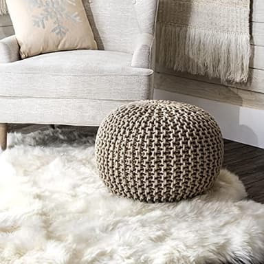 nuLOOM Bruges Knit Cotton Solid Round Filled Ottoman Pouf - Image 3