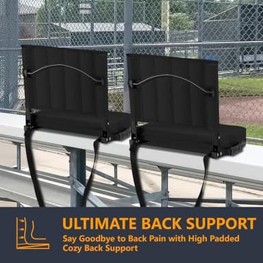 Halituny Stadium Seat for Bleachers with Back Support 2 Pack, Portable Bleacher Seat with Comfy Padded Cushion, Metal Hook, Folding Stadium Chair with Shoulder Strap, Carry Handle, Cup Holder, Black - Image 3